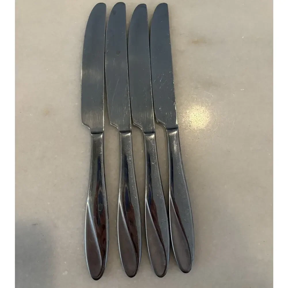 Oneida SIMMER Stainless Glossy Frosted Swirl Dinner Knife Set of 4, 9.5 Inches